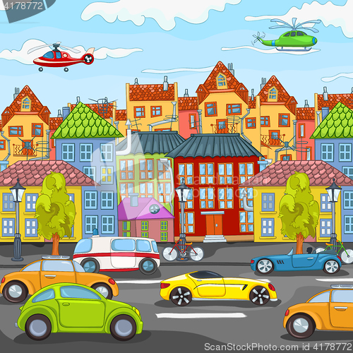 Image of Cartoon background of city traffic.