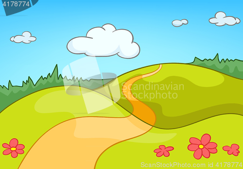 Image of Cartoon background of countryside summer landscape