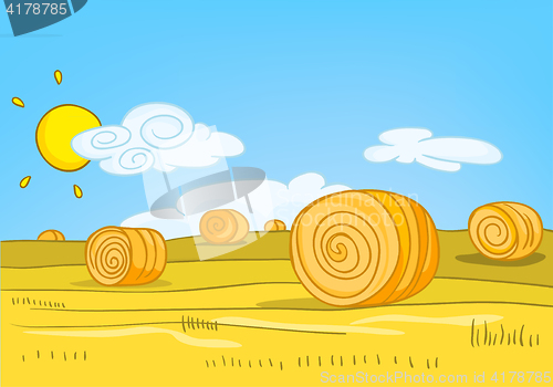 Image of Cartoon background of field with straw bales.