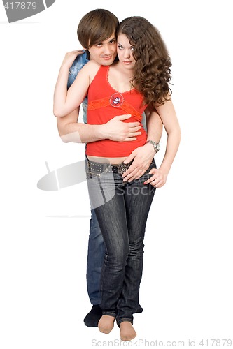 Image of The young couple. Isolated on a white background