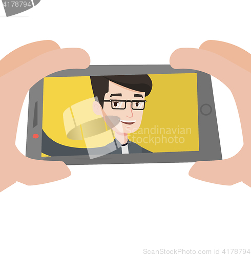 Image of Young man making selfie vector illustration.