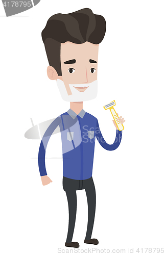 Image of Man shaving his face vector illustration.