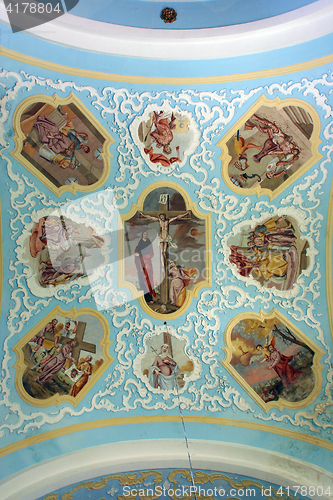 Image of Ceiling of the church, depicting the life of Jesus