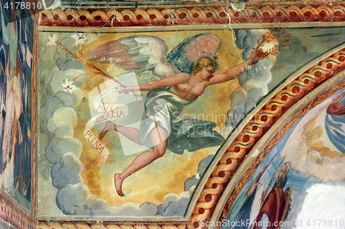 Image of Archangel Gabriel, Fresco paintings in the old church