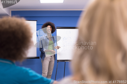 Image of Black woman Speaker Seminar Corporate Business Meeting Concept