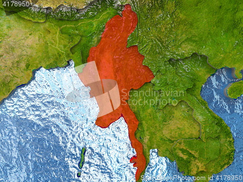 Image of Myanmar in red