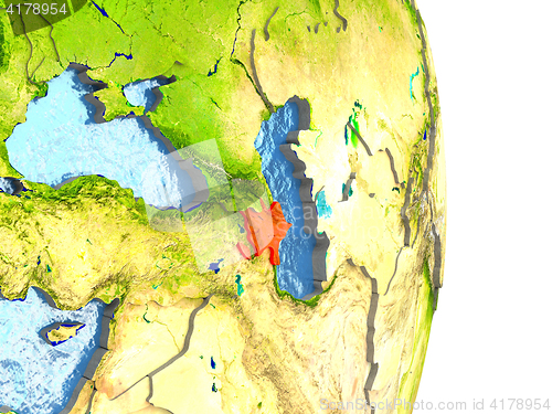 Image of Azerbaijan in red on Earth