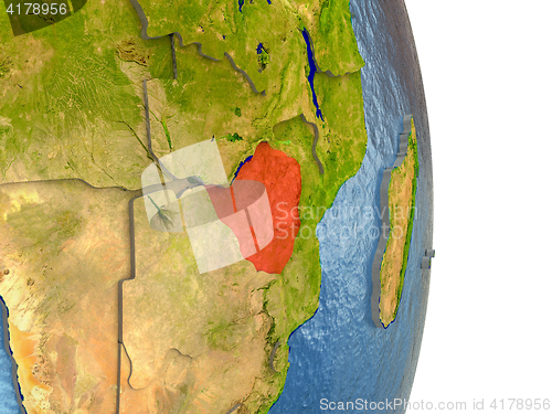 Image of Zimbabwe in red on Earth