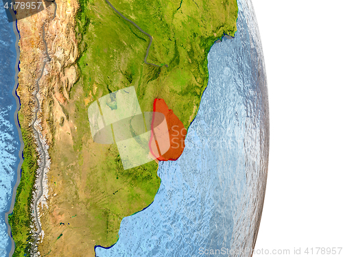 Image of Uruguay in red on Earth