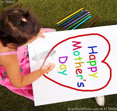 Image of Kid Writing Happy Mother\'s Day Sign