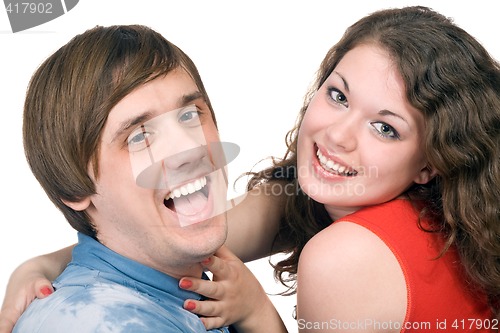 Image of Portrait of  the smiling young couple. Isolated.