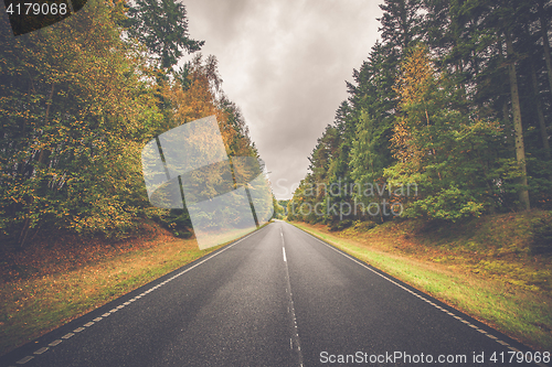 Image of Highway with colorful trees by the road