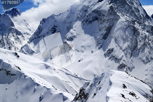 Image of Winter mountains with snow cornice in nice sun day