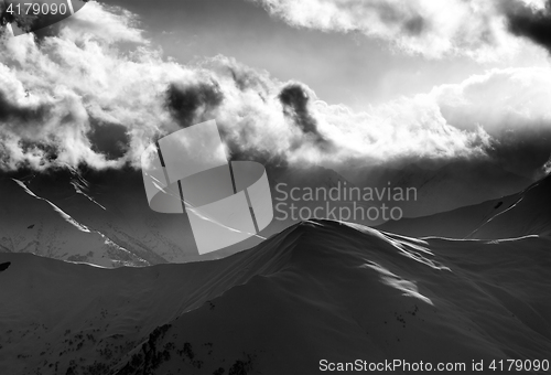 Image of Black and white on evening mountain and sunlight clouds