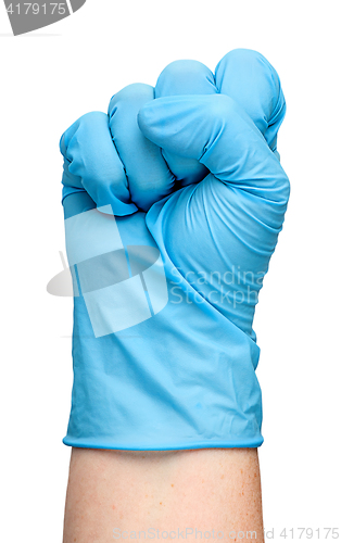 Image of Hand in latex glove clenched into a fist