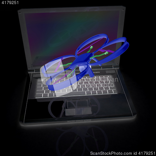 Image of Drone and laptop. 3D render