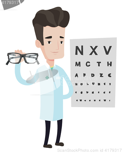 Image of essional ophthalmologist holding eyeglasses.