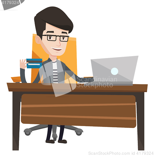 Image of Man shopping online vector illustration.