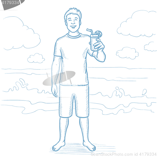 Image of Tourist with cocktail on the beach.