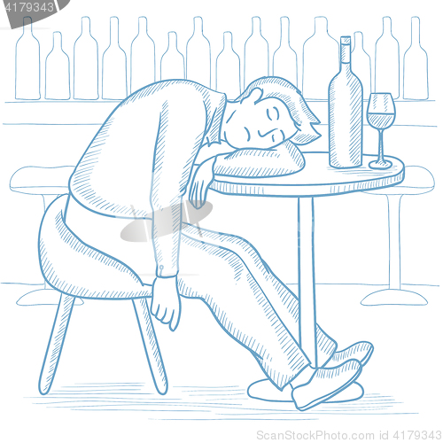 Image of Drunk man sleeping in bar vector illustration.