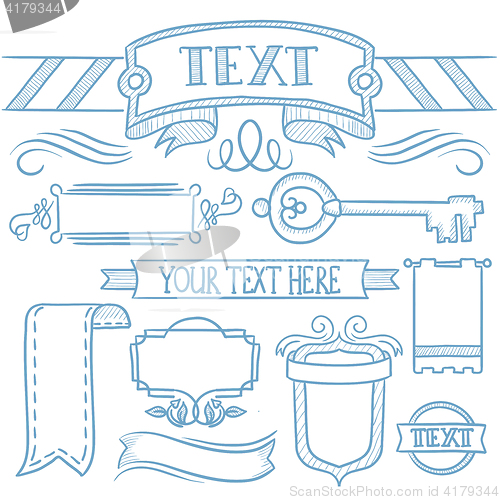 Image of Set of vintage ribbons, frames and elements.