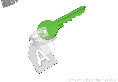 Image of green key and silver trinket with silver ring