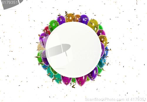 Image of circle badge and color balloons