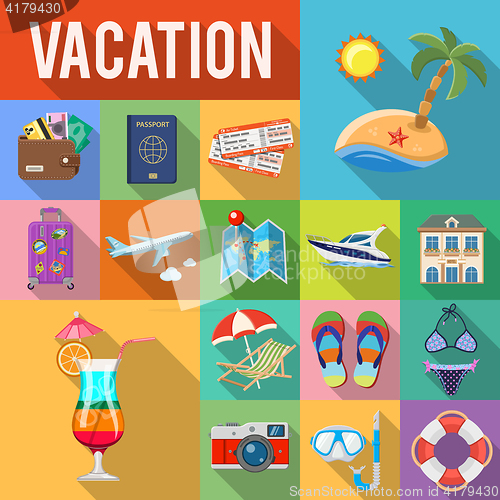 Image of Vacation and Tourism Flat Icons Set