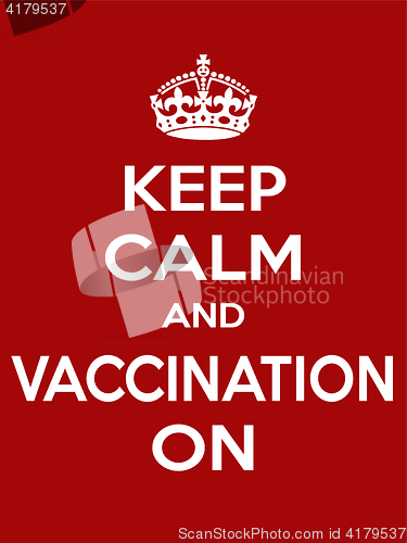 Image of Vertical rectangular red-white motivation vaccination poster based in vintage retro style Keep clam