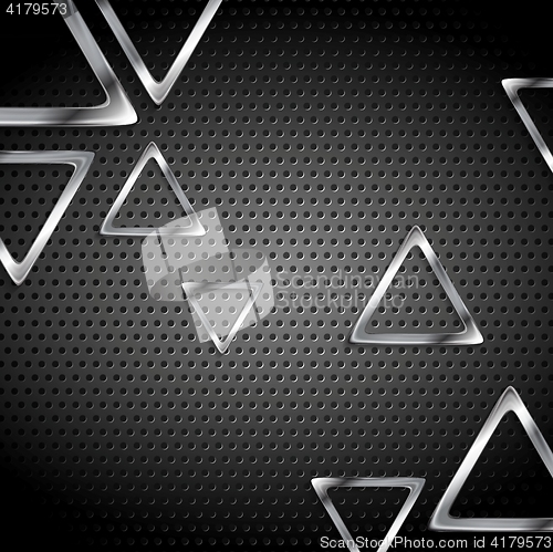 Image of Abstract metal perforated background with metallic triangles