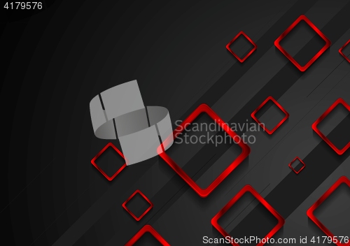 Image of Bright red metal squares on black background