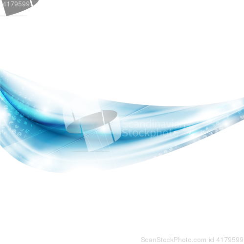 Image of Bright blue glowing abstract waves on white background