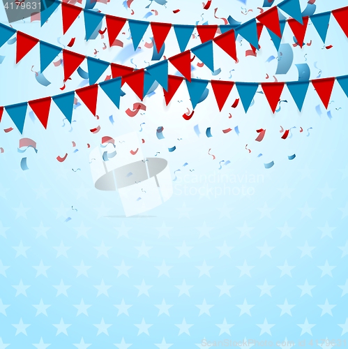 Image of Party flags abstract USA background with confetti