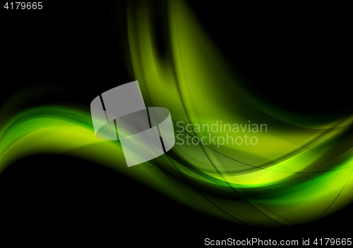 Image of Bright green glowing waves on black background