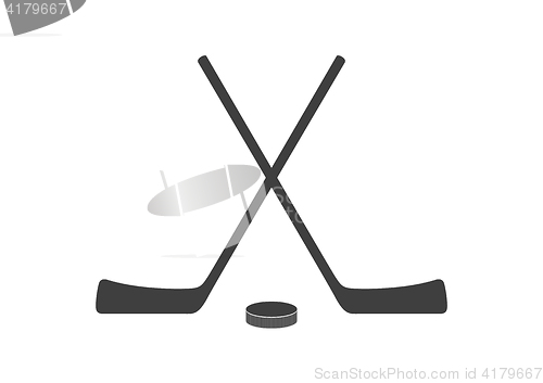 Image of Hockey sticks and puck grey minimal logo design