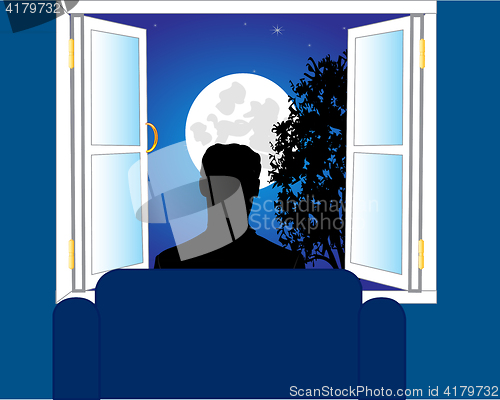 Image of Man peers into window