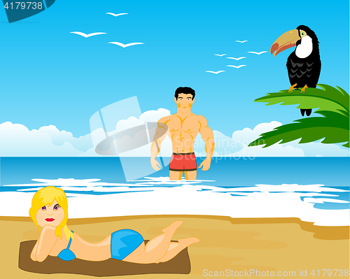Image of Family reposes on sea
