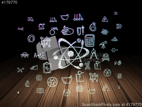 Image of Science concept: Molecule in grunge dark room