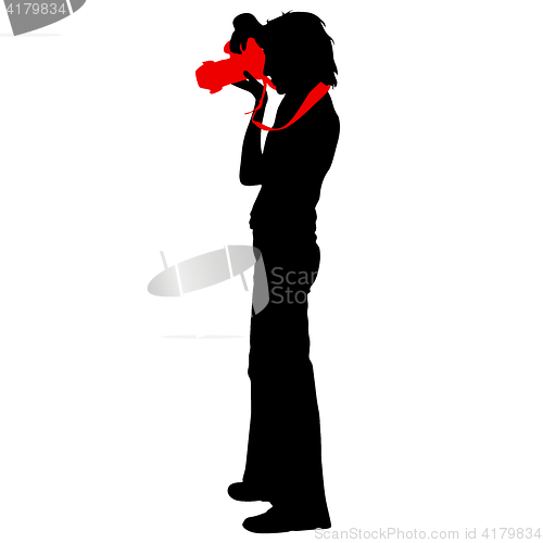 Image of Cameraman with video camera. Silhouettes on white background. illustration