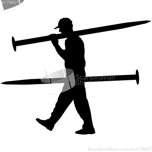 Image of Silhouette Porter carrying the large nail in his hands, illustration