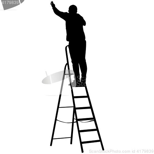 Image of Silhouette worker climbing the ladder. illustration