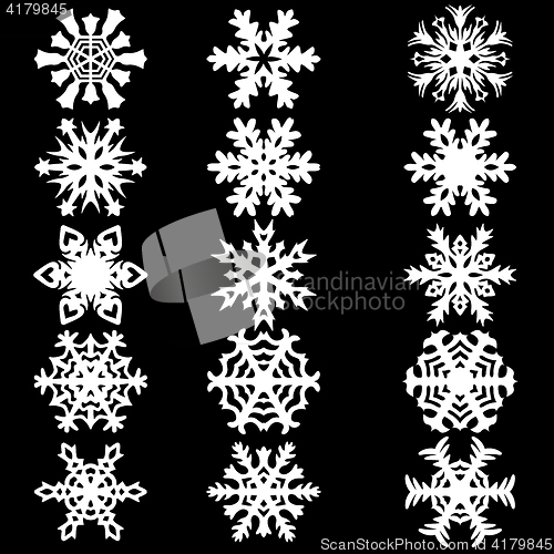 Image of Set snowflakes icons on white background, illustration