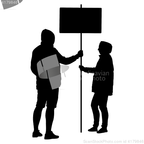 Image of Silhouette man and woman hold banner on a pole, illustration