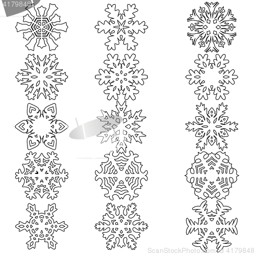 Image of Set snowflakes icons on white background, illustration