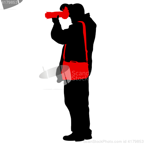 Image of Cameraman with video camera. Silhouettes on white background. illustration