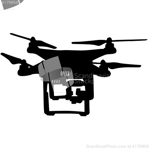 Image of Black silhouette drone quadrocopter, illustration