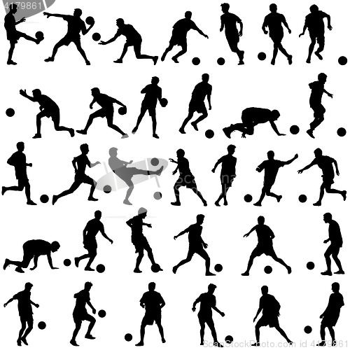 Image of silhouettes of soccer players with the ball. illustration