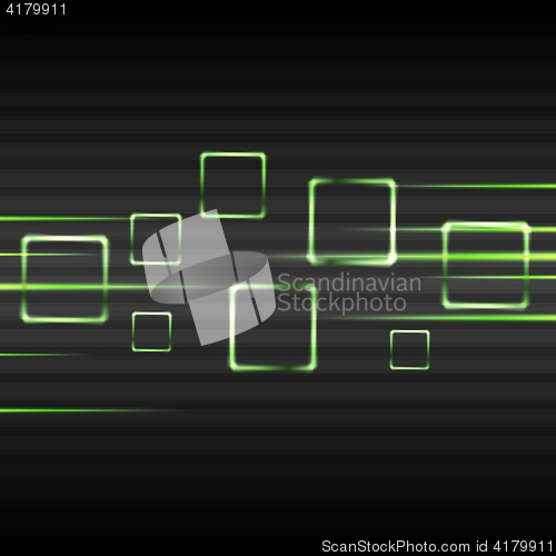 Image of Abstract green glowing squares