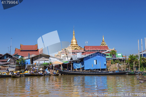 Image of Traditional wooden stilt houses at the Inle lake