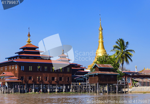 Image of Traditional wooden stilt houses at the Inle lake